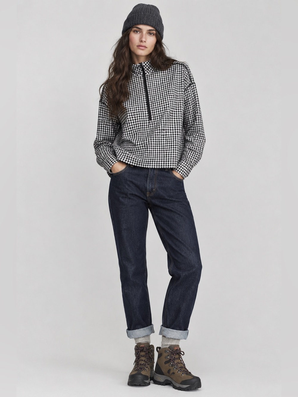 THE GREAT X EDDIE BAUER Gingham 1/2 Zip Mockneck Outdoor Athletic Pullover Small